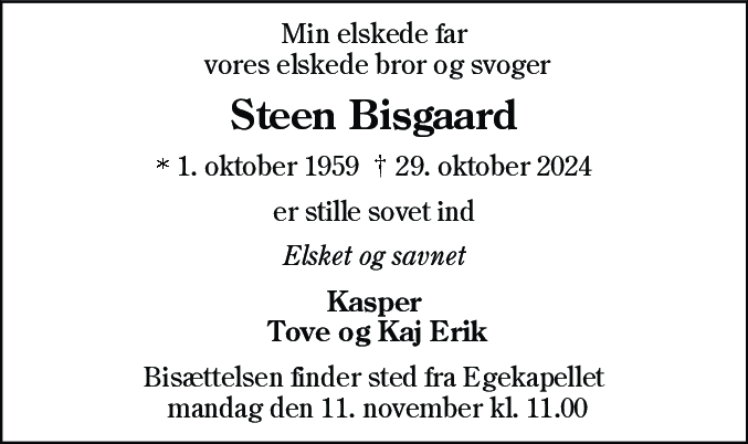 Dødsannonce for Steen Bisgaard