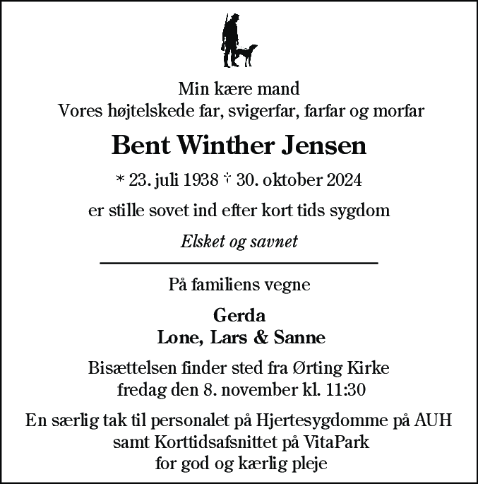 Dødsannonce for Bent Winther Jensen