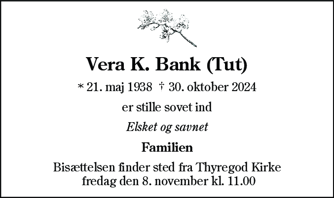 Dødsannonce for Vera Krista Bank