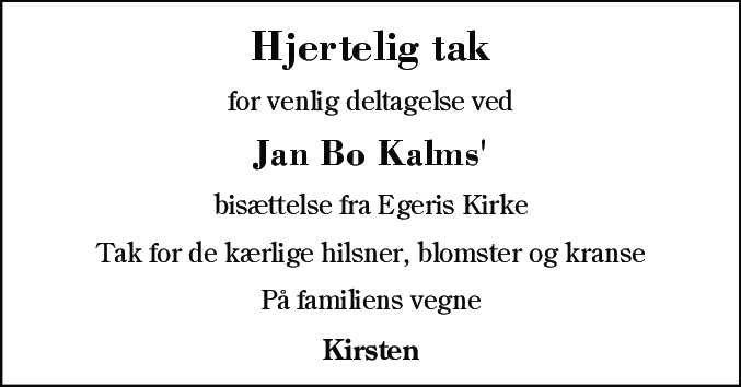 Dødsannonce for Jan Bo Kalms