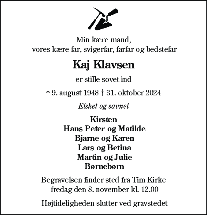 Dødsannonce for Kaj Klausen