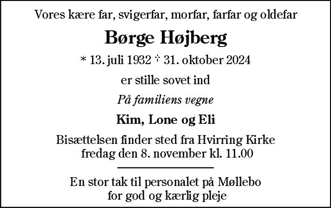 Dødsannonce for Børge Højberg