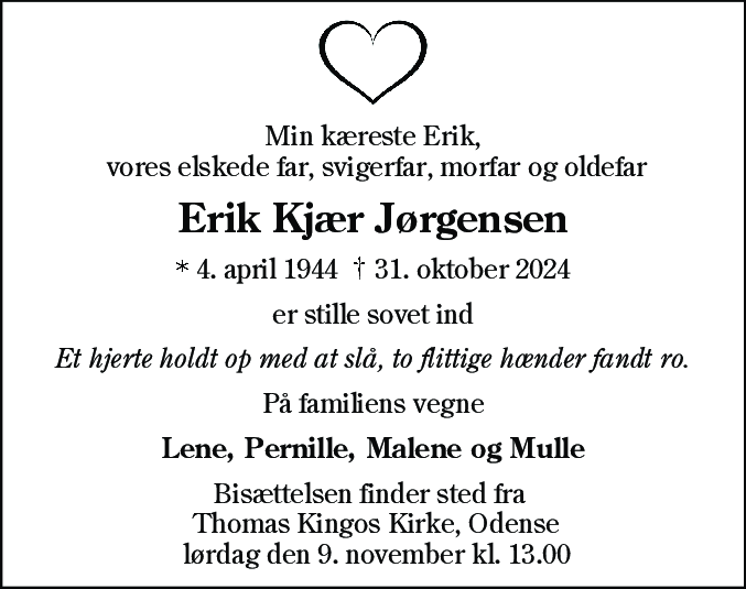 Dødsannonce for Erik Kjær Jørgensen