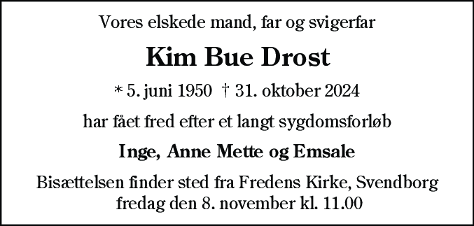 Dødsannonce for Kim Bue Drost