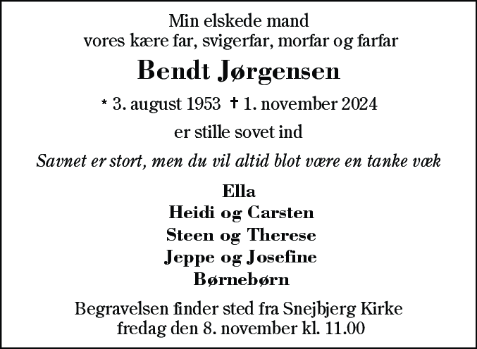 Dødsannonce for Bendt Jørgensen