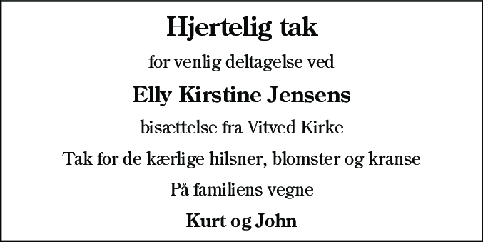 Dødsannonce for Elly Kirstine Jensen