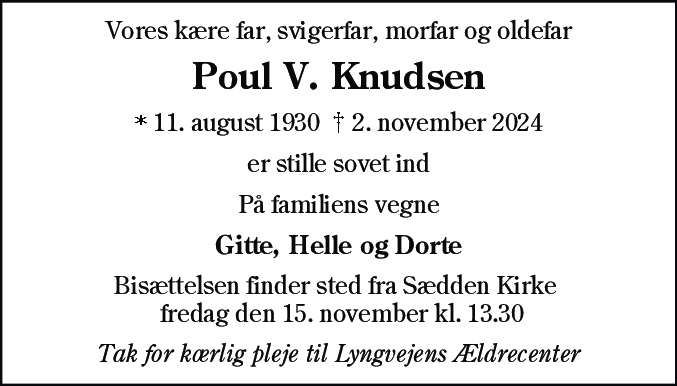 Dødsannonce for Poul Verner Knudsen