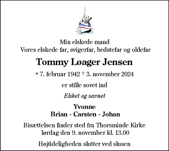 Dødsannonce for Tommy Løager Jensen