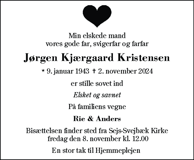 Dødsannonce for Jørgen Kjærgård Kristensen