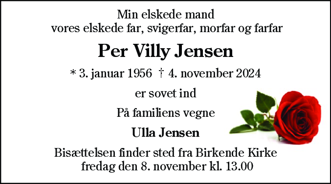 Dødsannonce for Per Villy Jensen