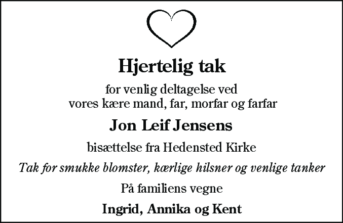 Dødsannonce for Jon Leif Jensen