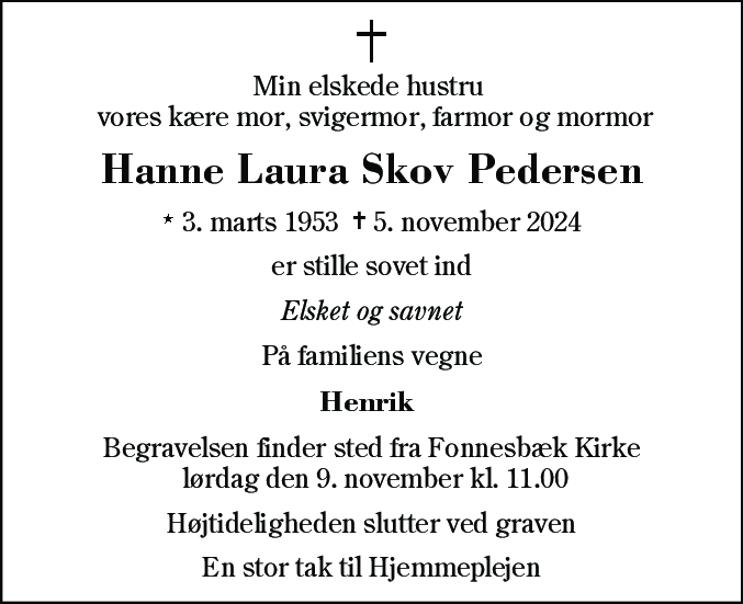 Dødsannonce for Hanne Laura Pedersen