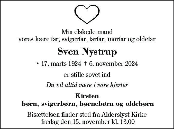 Dødsannonce for Sven Nystrup