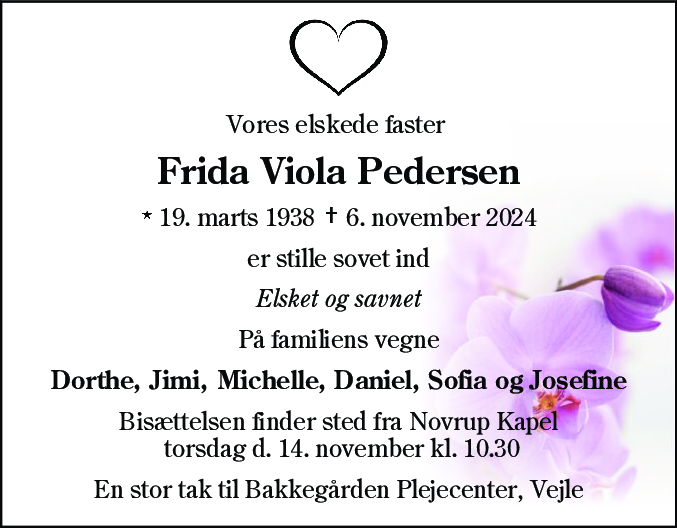 Dødsannonce for Frida Viola Pedersen