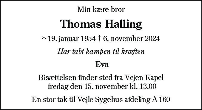 Dødsannonce for Thomas Halling