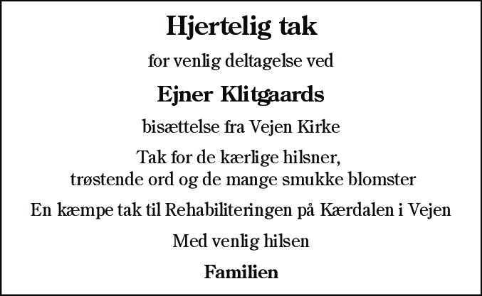 Dødsannonce for Ejner Annæus Klitgaard