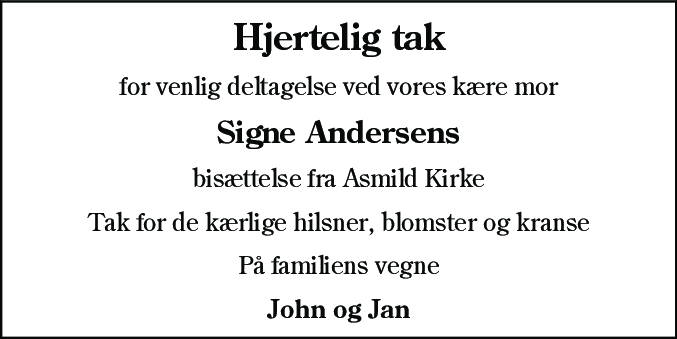 Dødsannonce for Signe Andersen