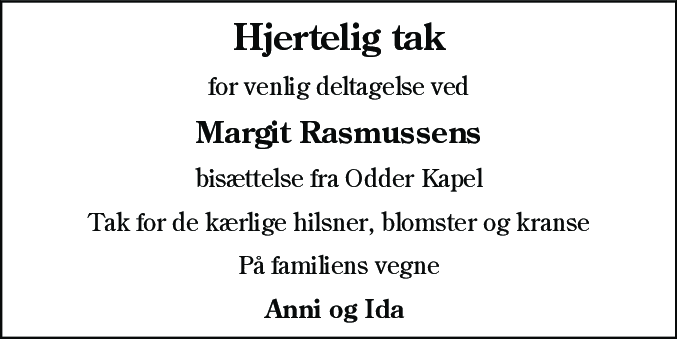 Dødsannonce for Margit Rasmussen