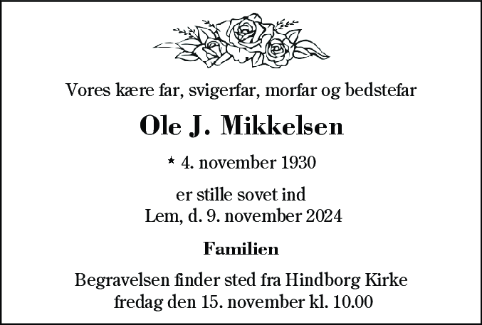 Dødsannonce for Ole Johannes Mikkelsen