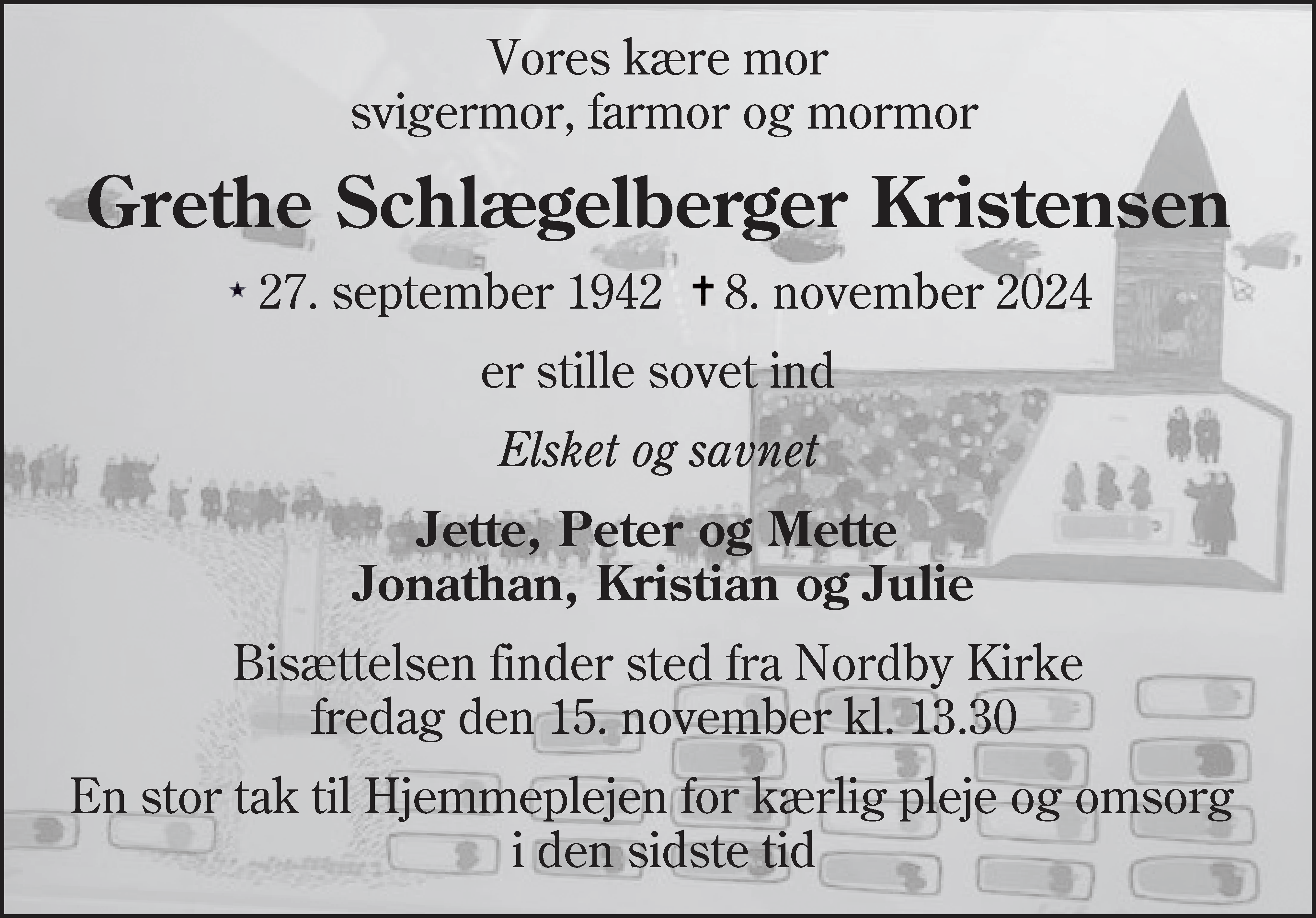 Dødsannonce for Grethe Schlægelberger Kristensen
