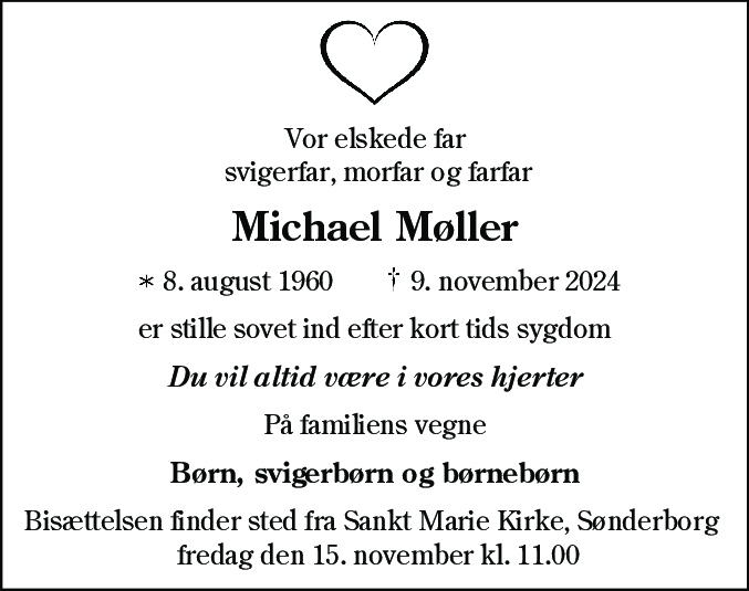 Dødsannonce for Michael Sian Møller