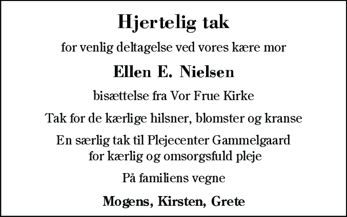 Dødsannonce for Ellen Elise Nielsen