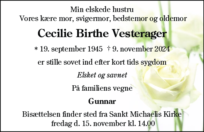 Dødsannonce for Cecilie Birthe Vesterager