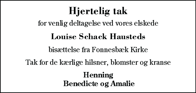 Dødsannonce for Louise Schack Hausted