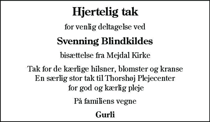 Dødsannonce for Svenning Blindkilde