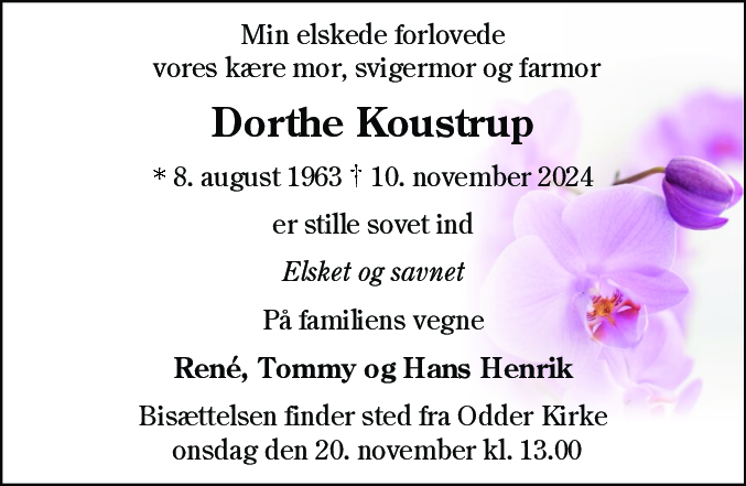 Dødsannonce for Dorthe Koustrup