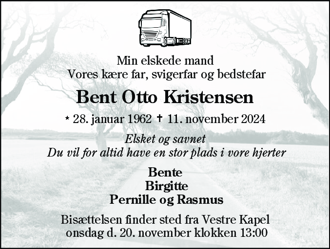 Dødsannonce for Bent Otto Kristensen