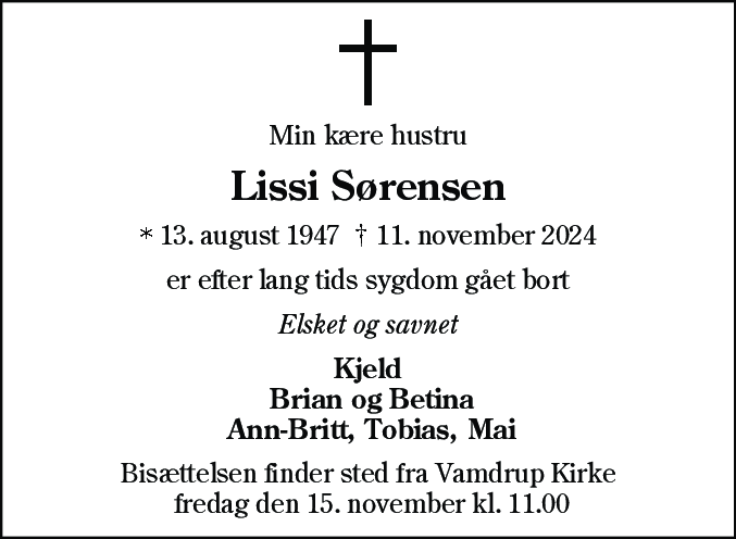 Dødsannonce for Lissi Solvejg Sørensen