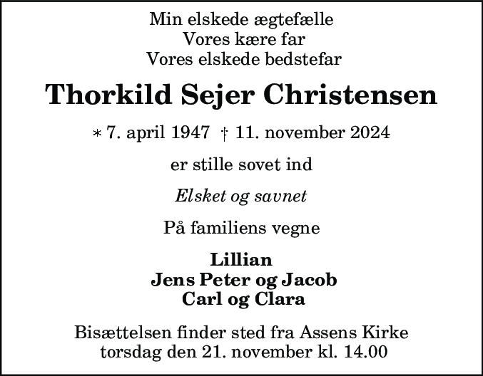 Dødsannonce for Thorkild Sejer Christensen