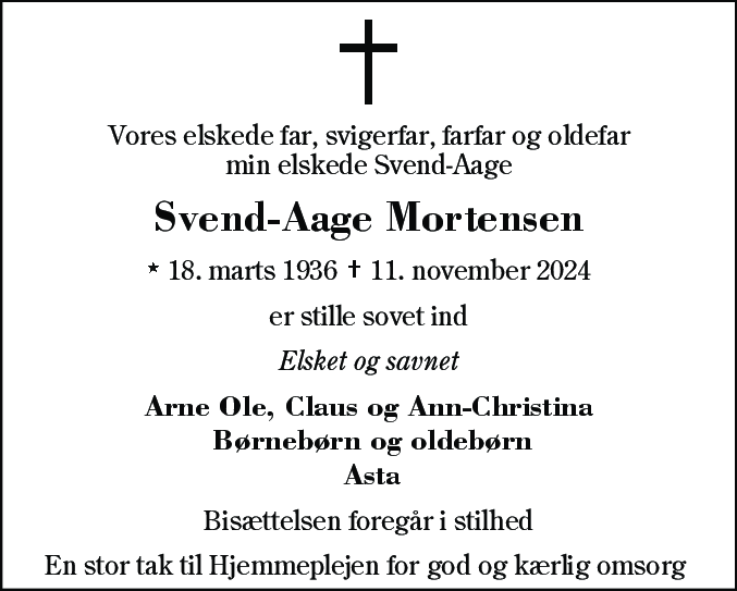 Dødsannonce for Svend-Aage Mortensen
