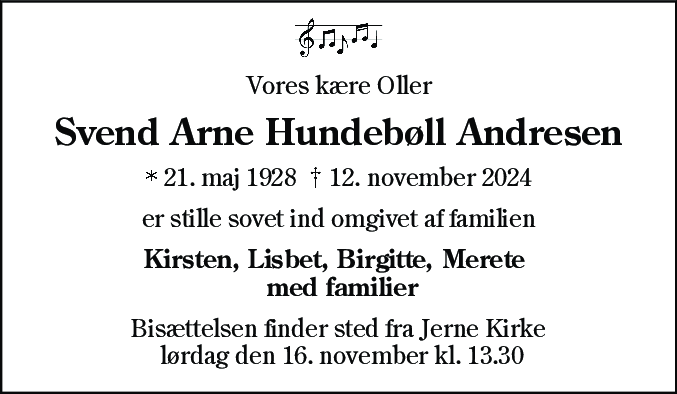 Dødsannonce for Svend Arne Hundebøll Andresen
