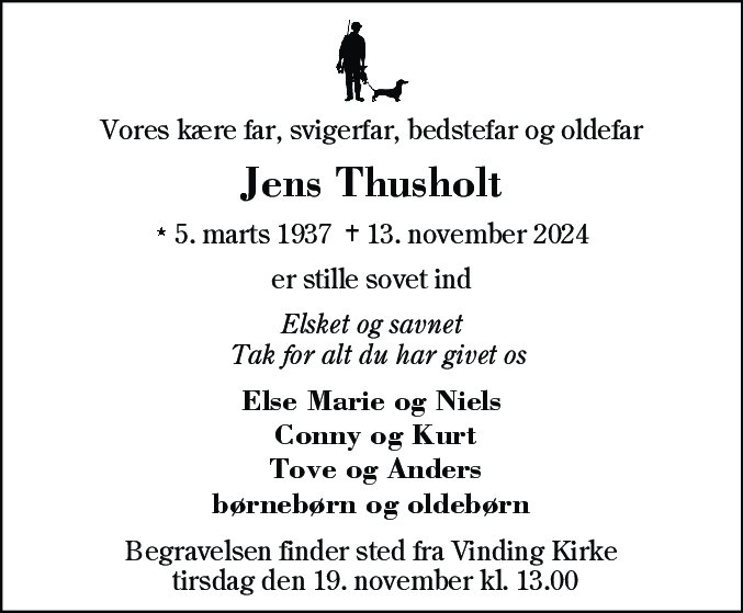 Dødsannonce for Jens Thusholt