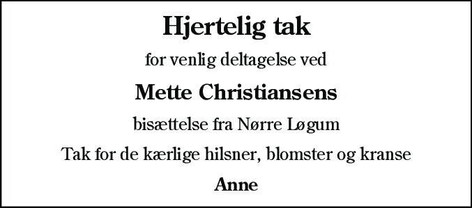 Dødsannonce for Mette Christiansen