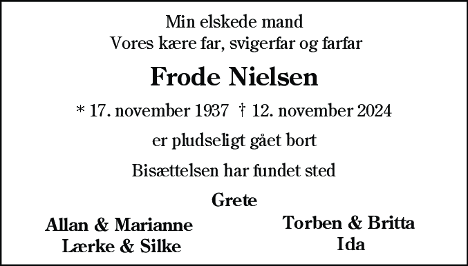 Dødsannonce for Frode Rasmus Nielsen