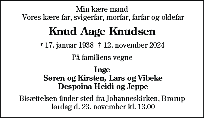 Dødsannonce for Knud Aage Knudsen
