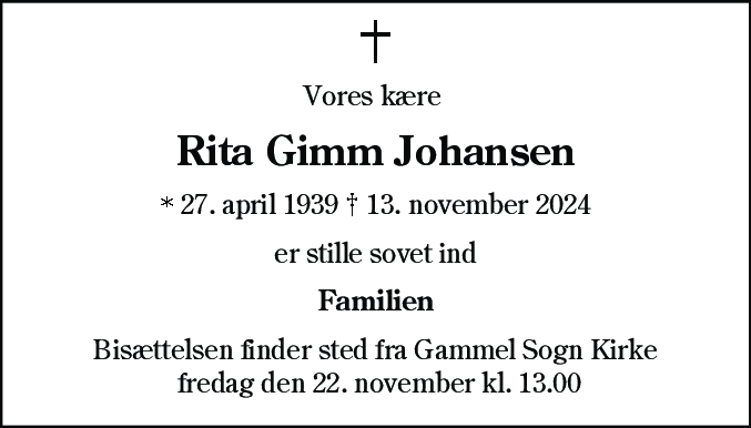 Dødsannonce for Rita Gimm Johansen