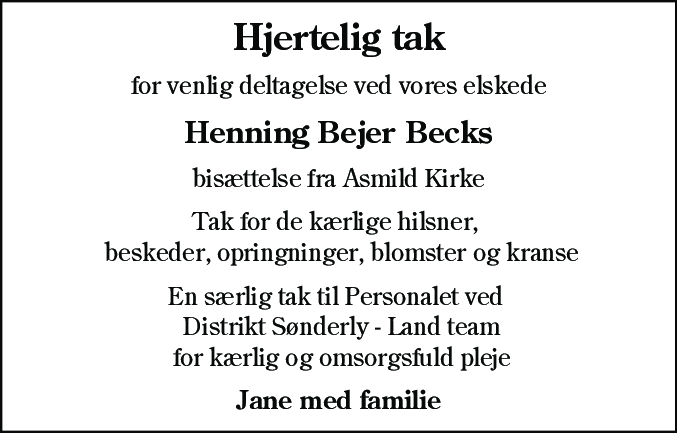 Dødsannonce for Henning Bejer Beck