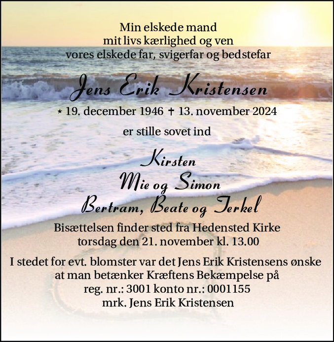 Dødsannonce for Jens Erik Kristensen