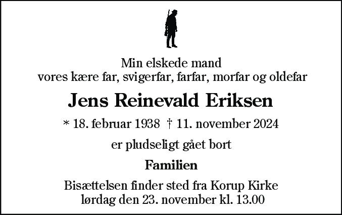 Dødsannonce for Jens Reinevald Eriksen