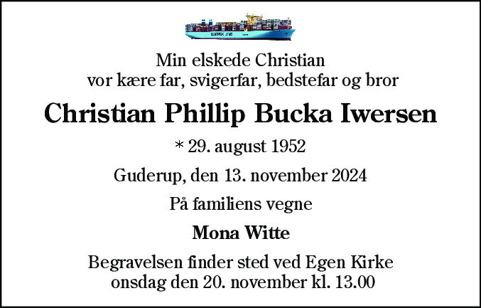 Dødsannonce for Christian Phillip Bucka Iwersen