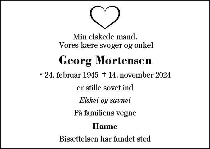 Dødsannonce for Georg Mortensen