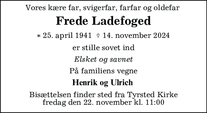 Dødsannonce for Frede Ladefoged