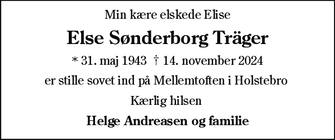Dødsannonce for Else Sønderborg Träger