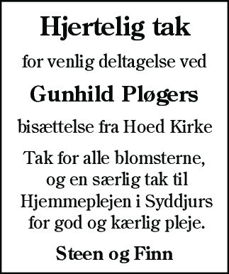 Dødsannonce for Gunhild Pløger