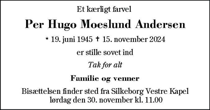 Dødsannonce for Per Hugo Moeslund Andersen