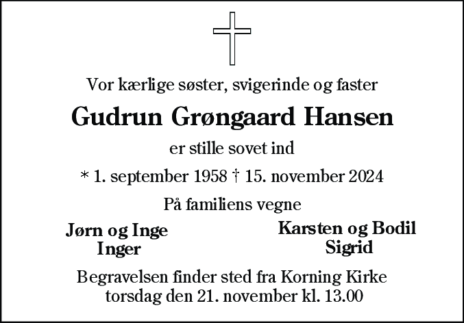 Dødsannonce for Gudrun Grøngaard Hansen